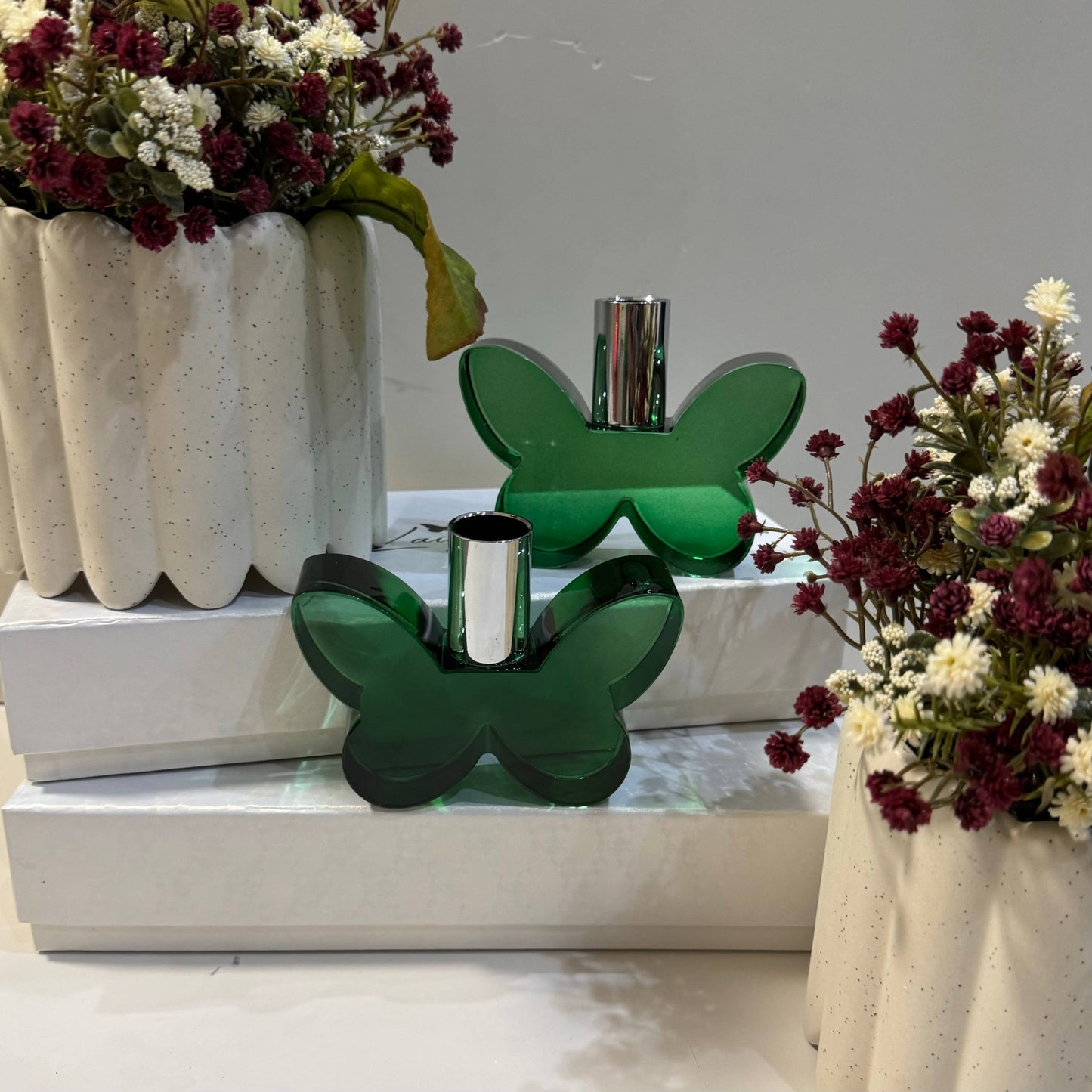 Black Butterfly Candleholders with Silver
