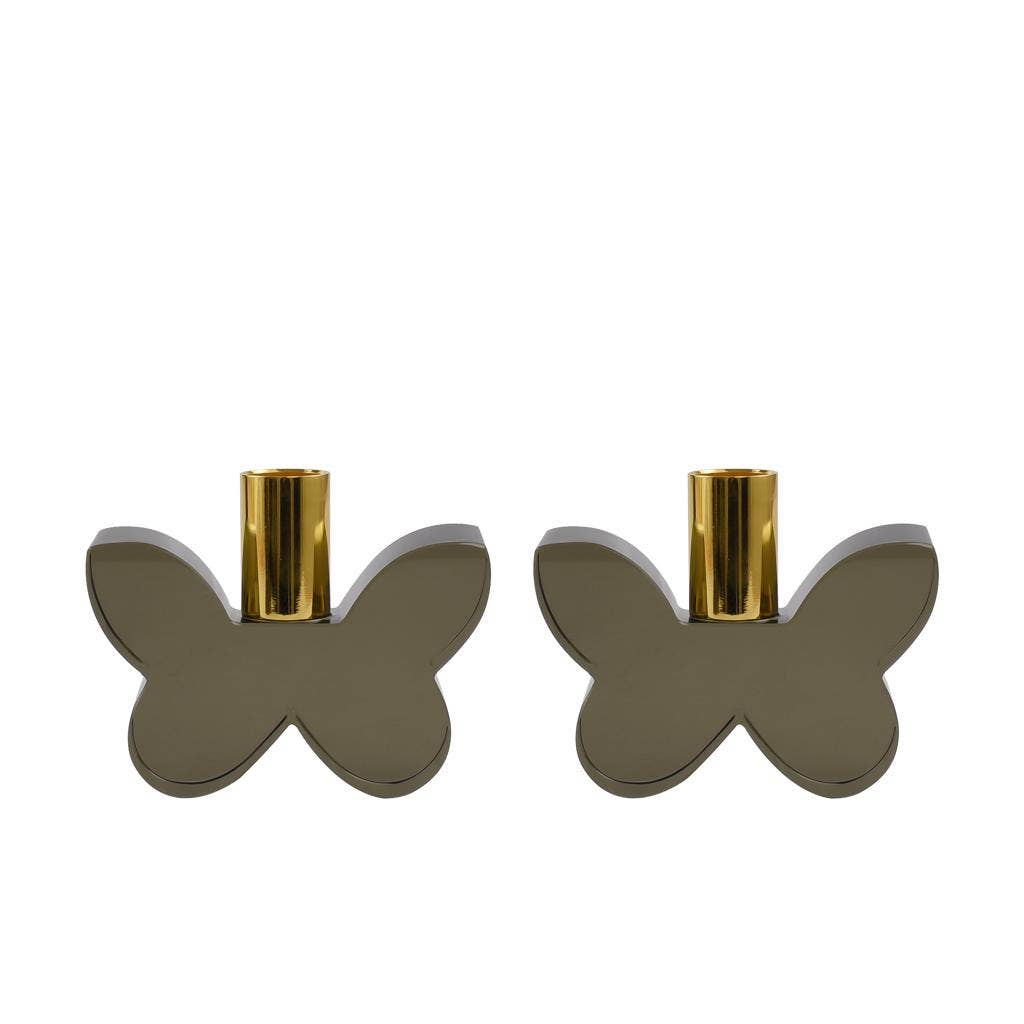 Black Butterfly Candleholders with Silver