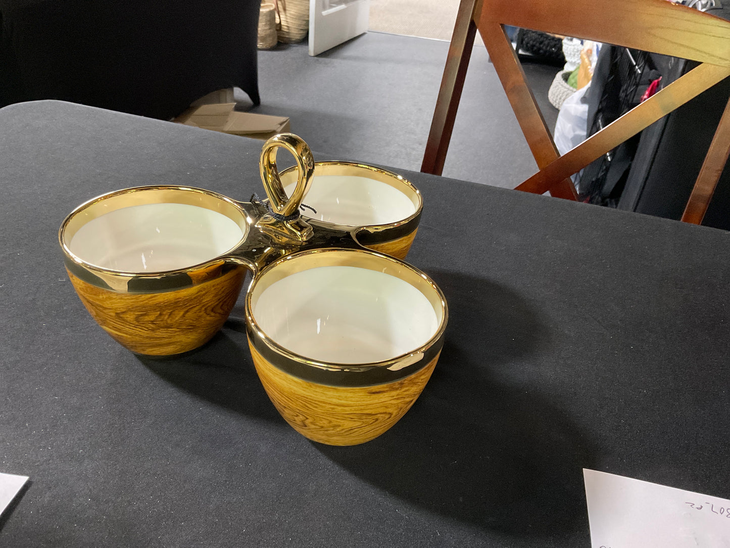 Wood/Gold/Porcelain 3 Part Server
