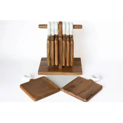 Wood + White Acacia Wood Mini Charcuterie, Set of 8