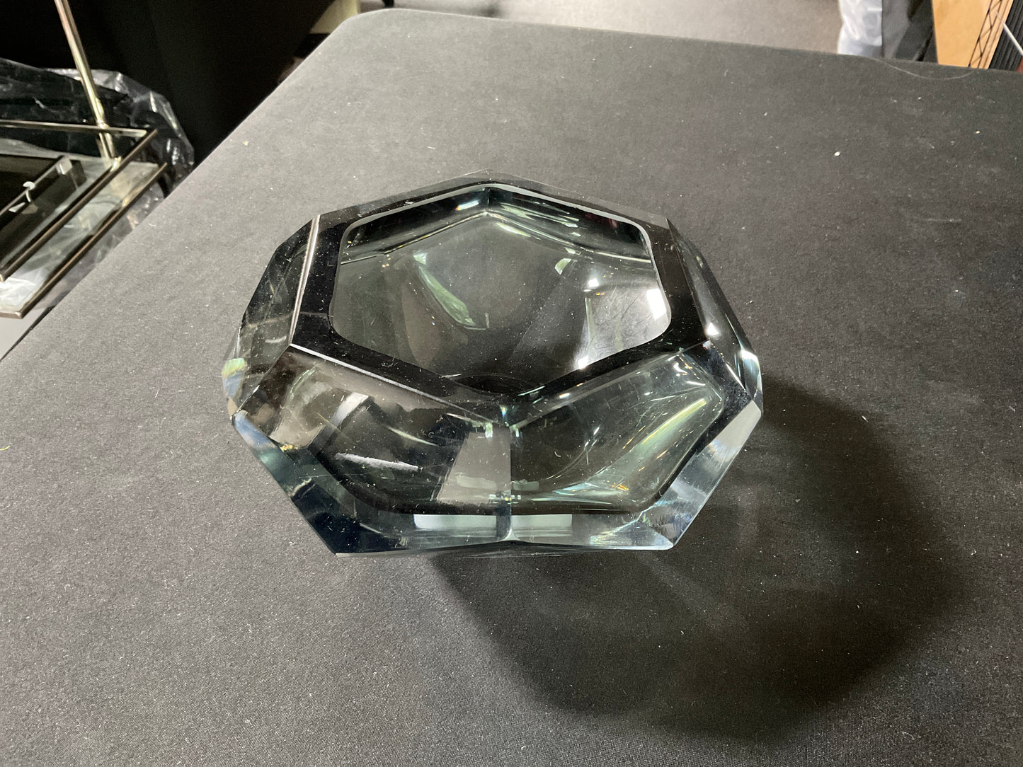 Black Smoke Cut Glass Bowl
