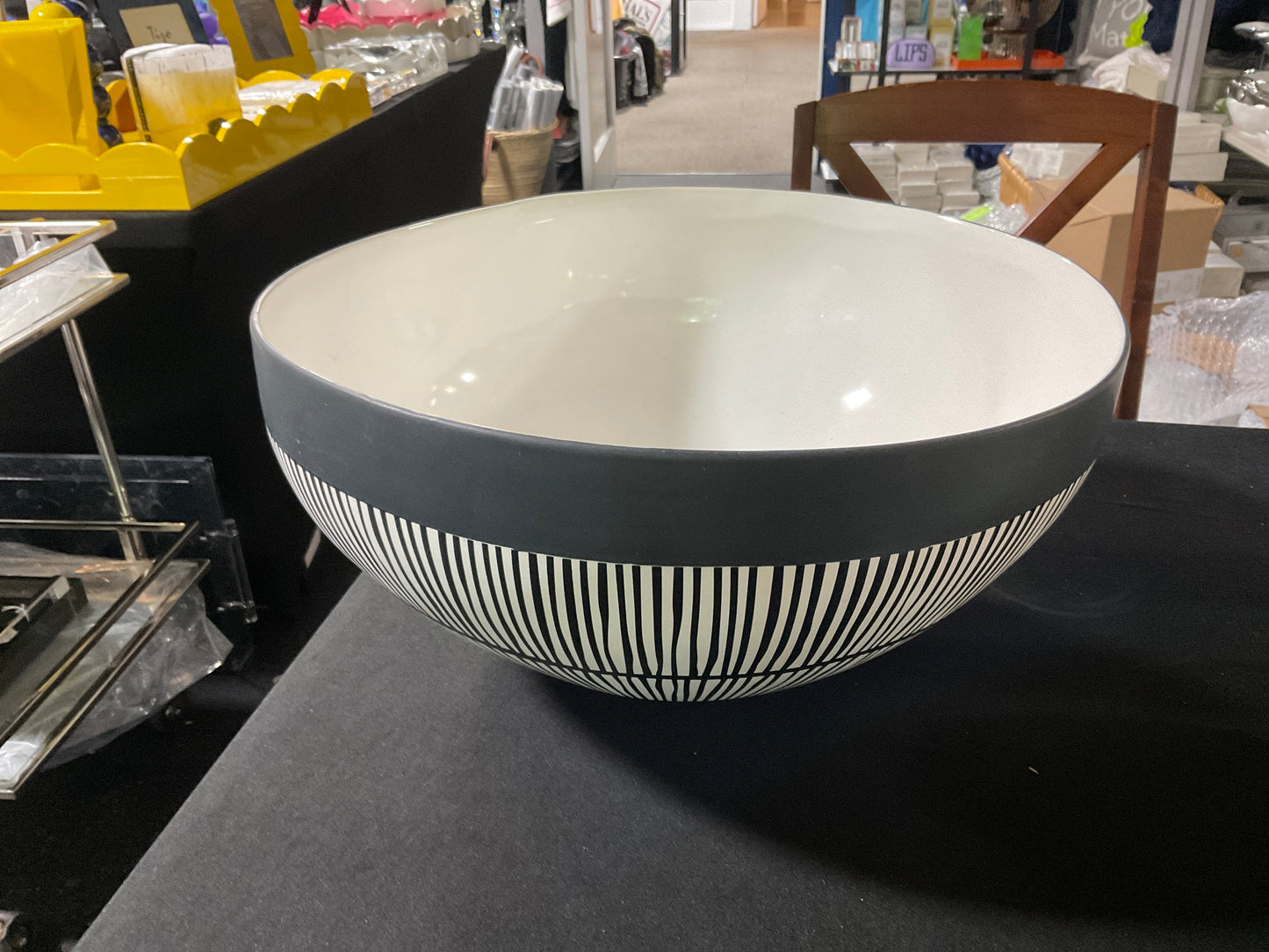 Large Portofino Black and White Striped Bowl