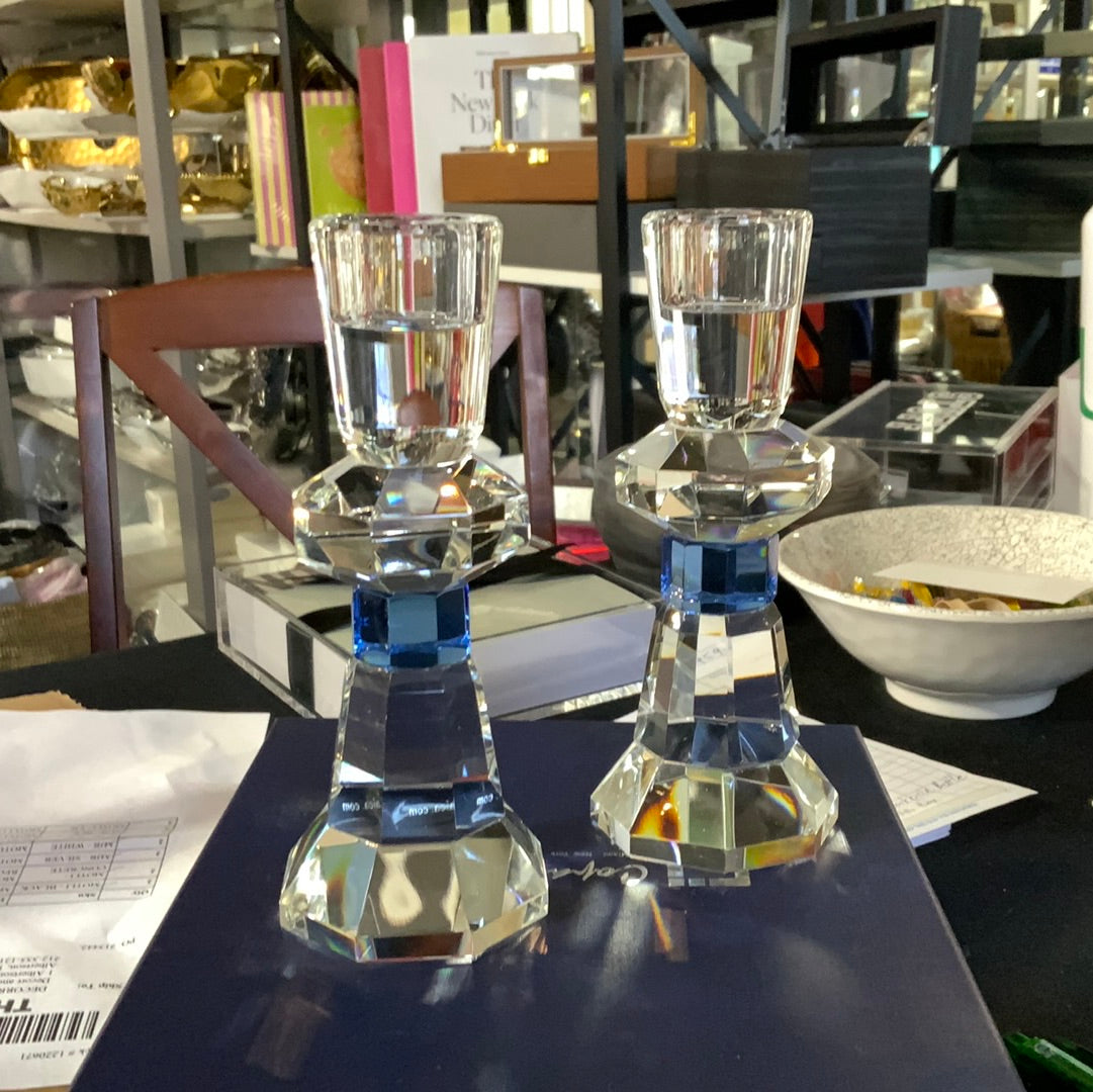 Crystal hex candlestick blue