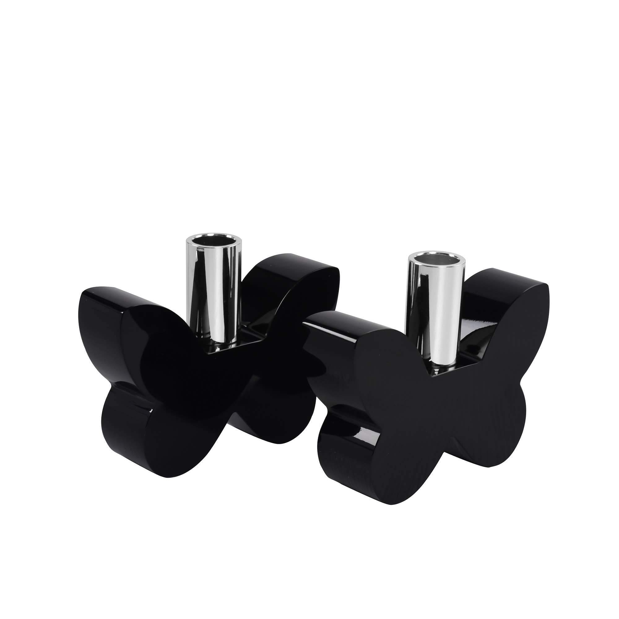 Black Butterfly Candleholders with Silver