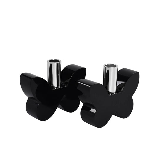 Black Butterfly Candleholders with Silver
