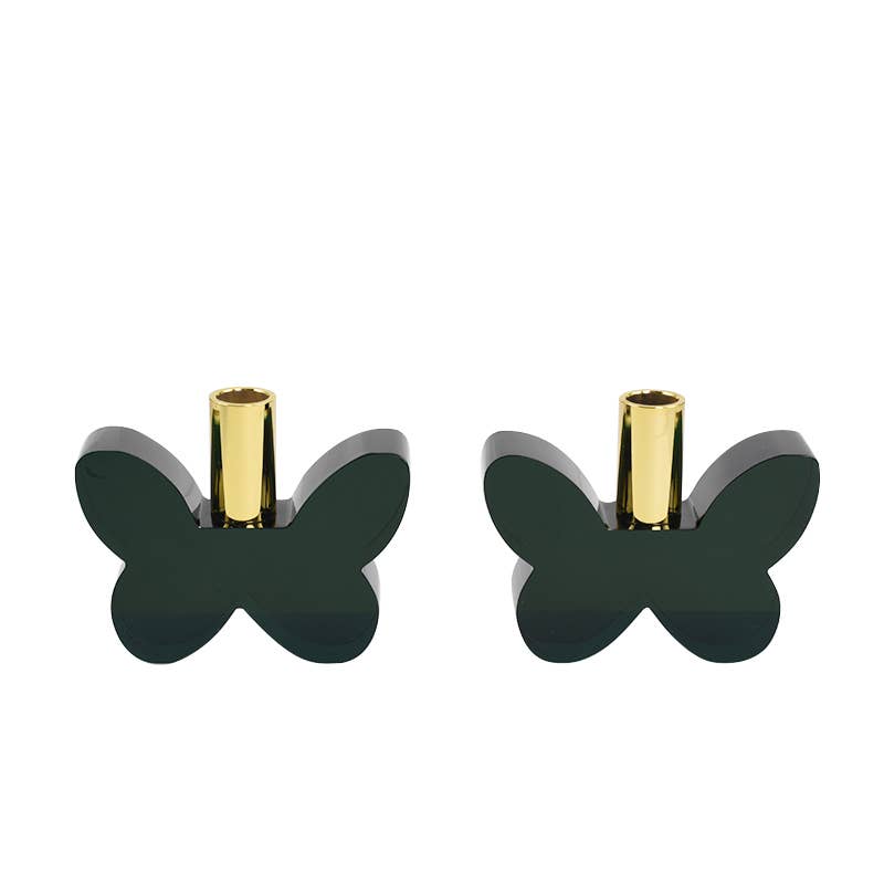 Black Butterfly Candleholders with Silver