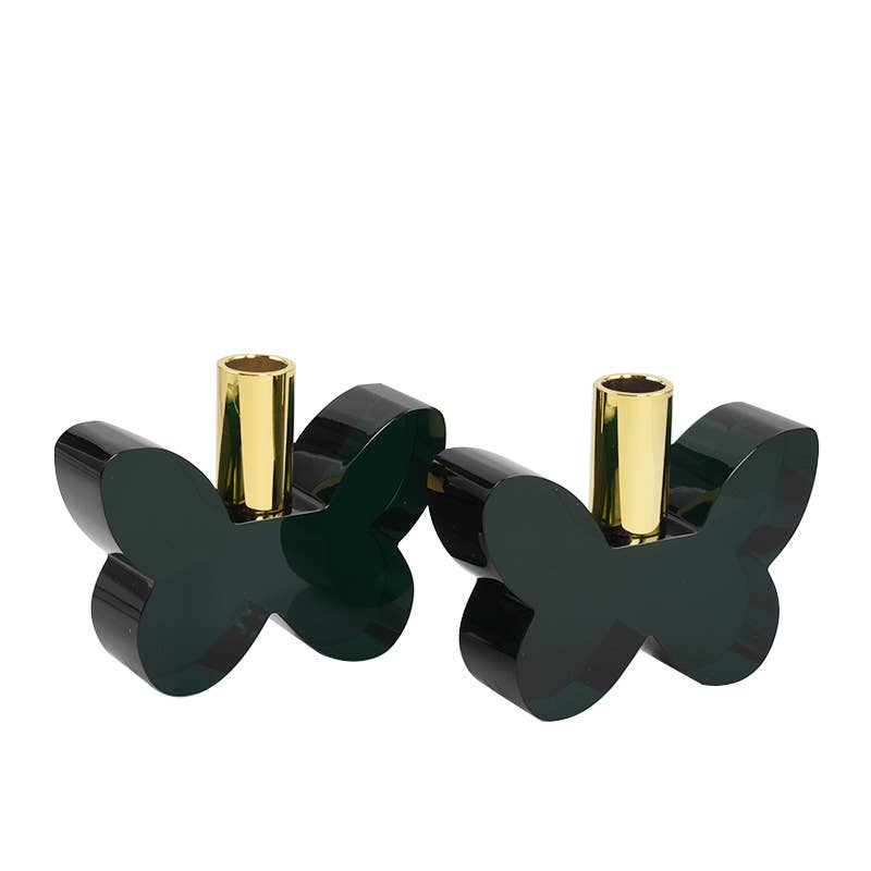 Black Butterfly Candleholders with Silver