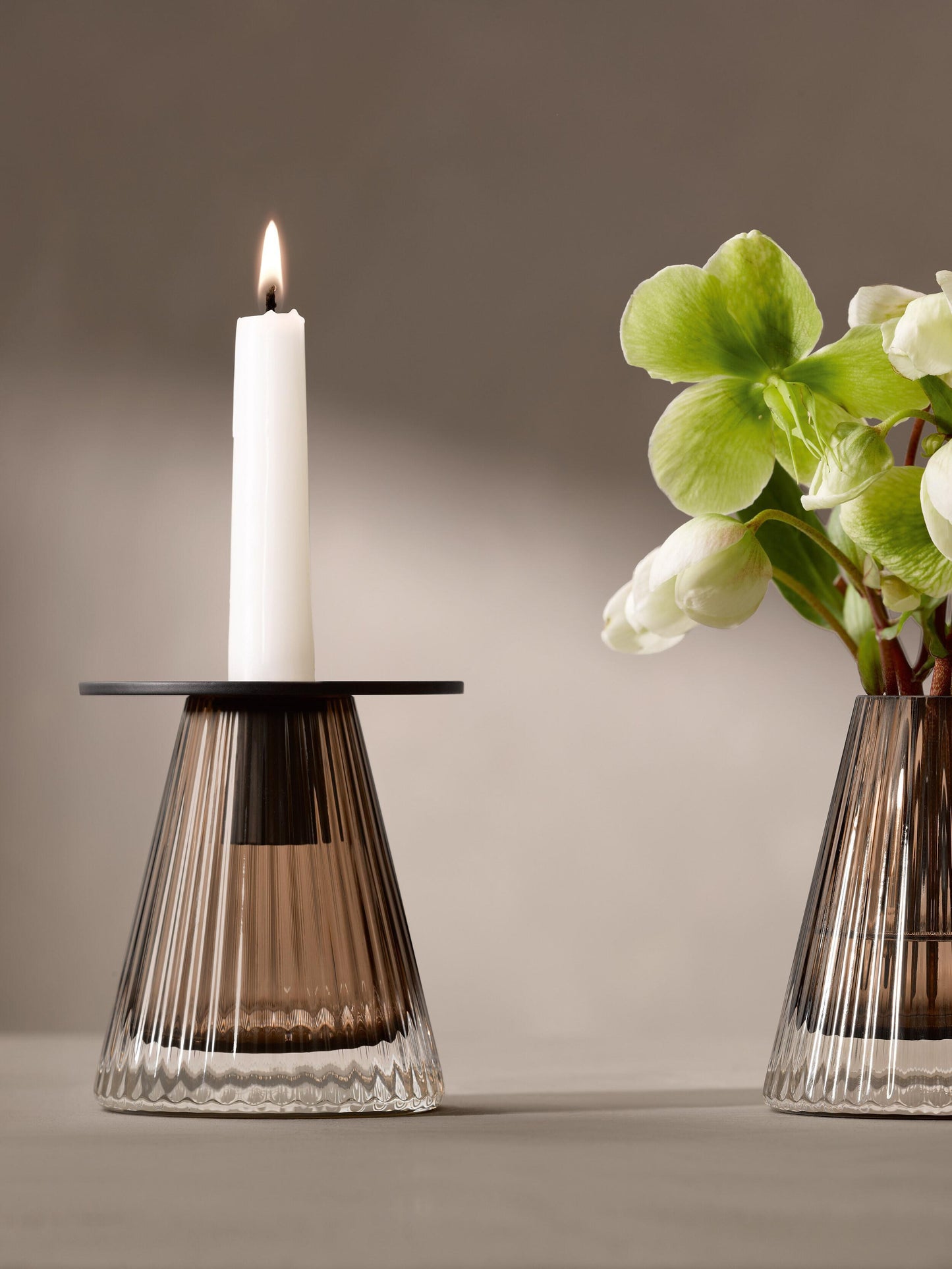 Beacon Candle Holder/Vase H4in Taupe/Jet