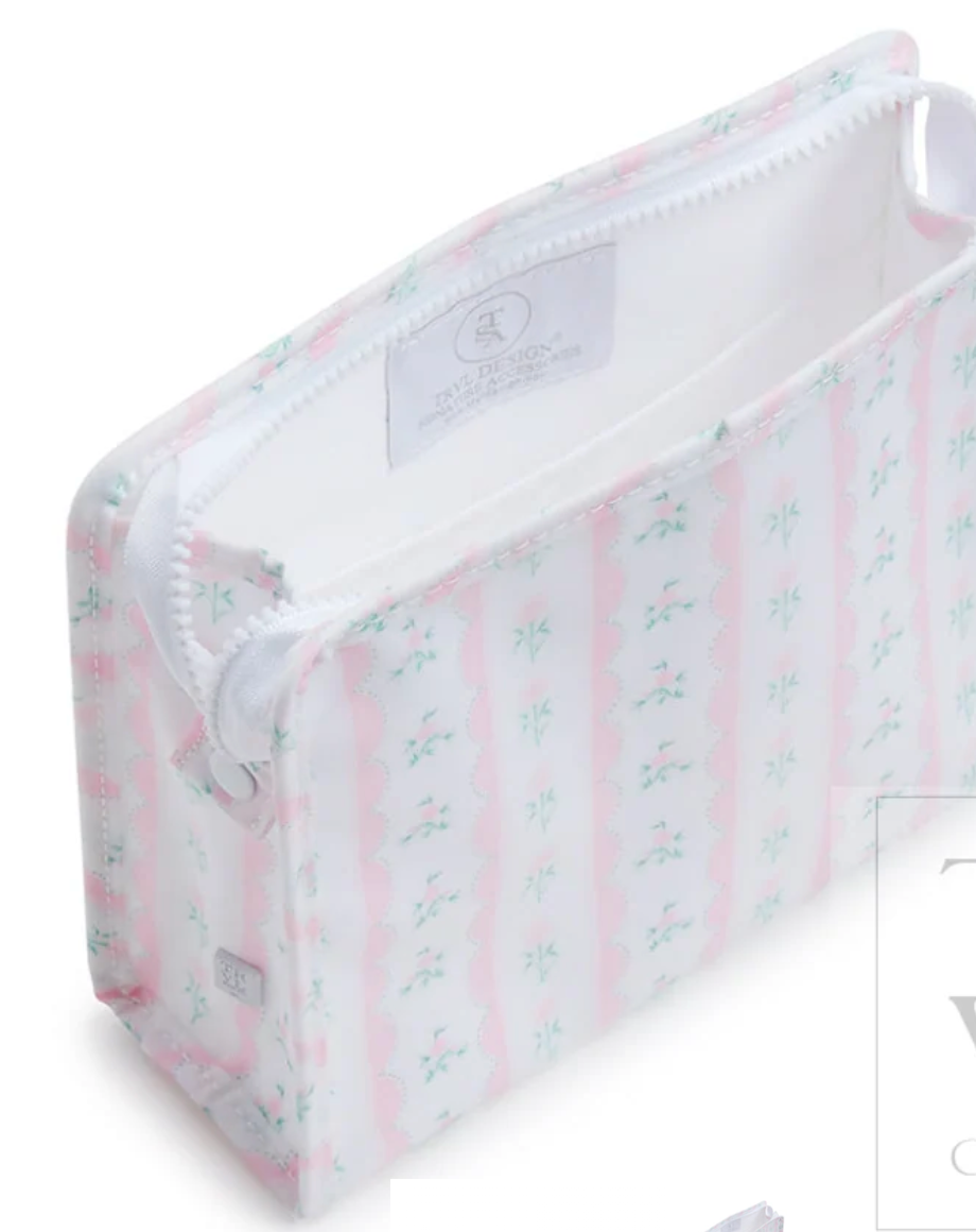 ROADIE SMALL ZIP POUCH - RIBBON FLORAL PINK