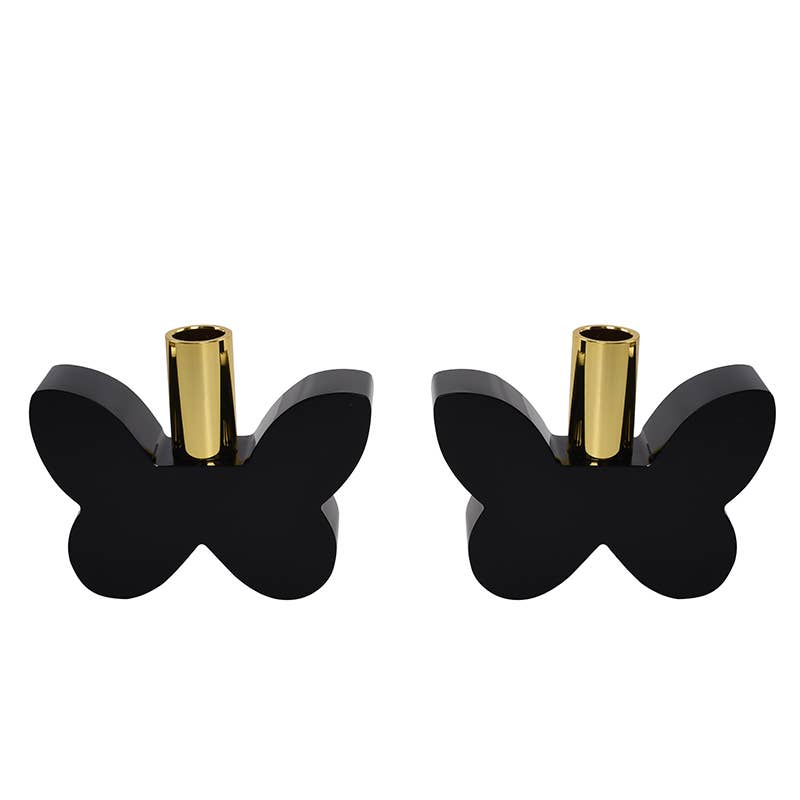 Black Butterfly Candleholders with Silver