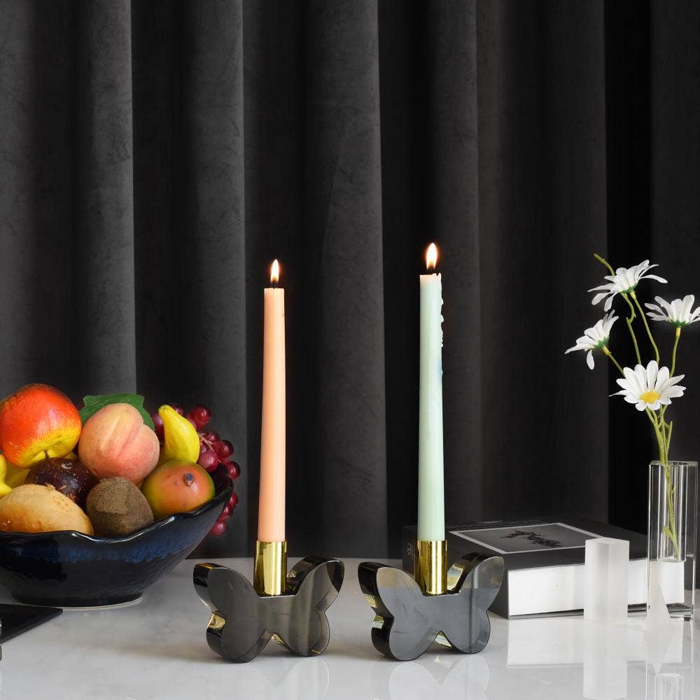 Black Butterfly Candleholders with Silver