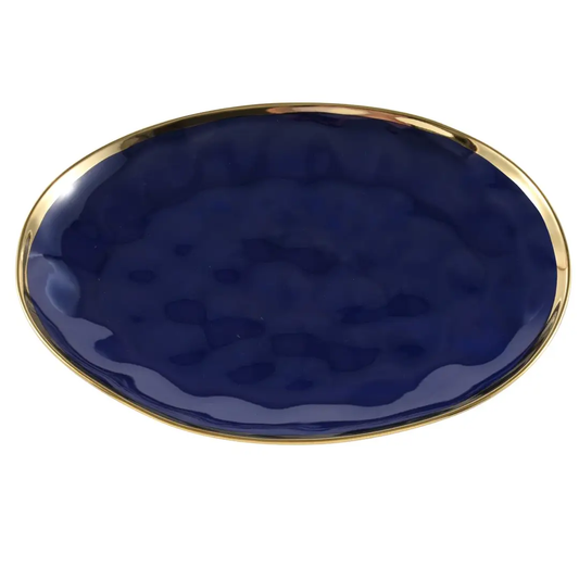 Blue with Gold Trim Oversized Serving Platter