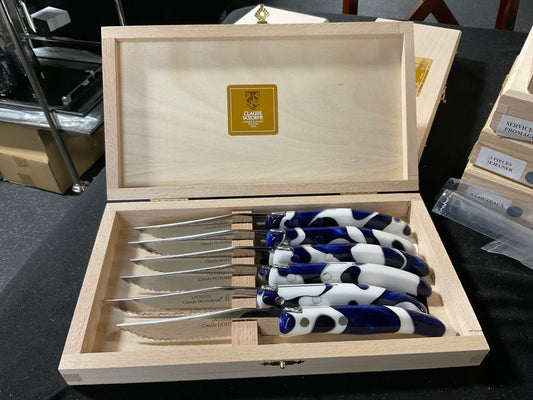 6 BERLINGOT BLUE MARBLE STEAK KNIVES