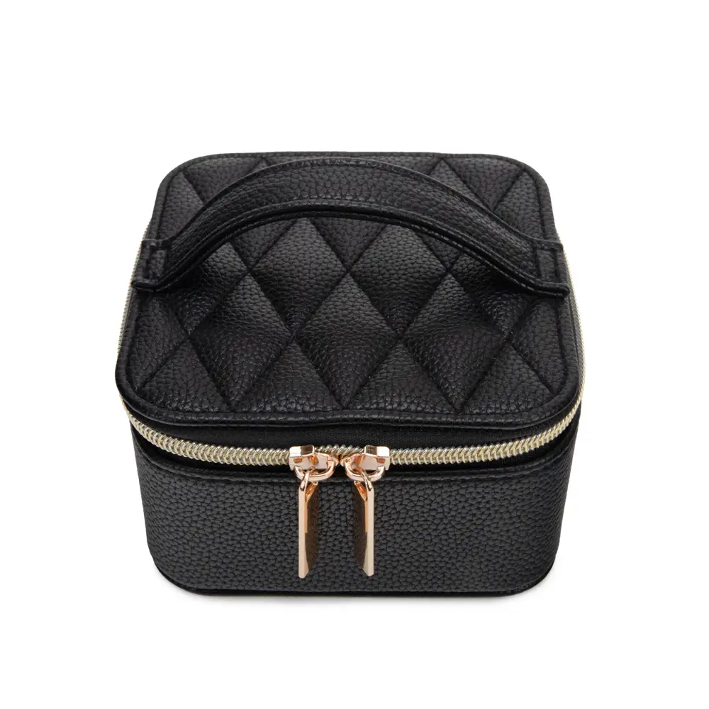 Leah Quilted Travel Jewelry Case with Pouch-Black