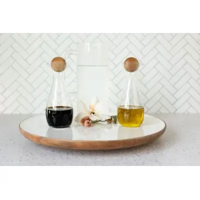 Wood + White Acacia Wood Lazy Susan, 16 Inches
