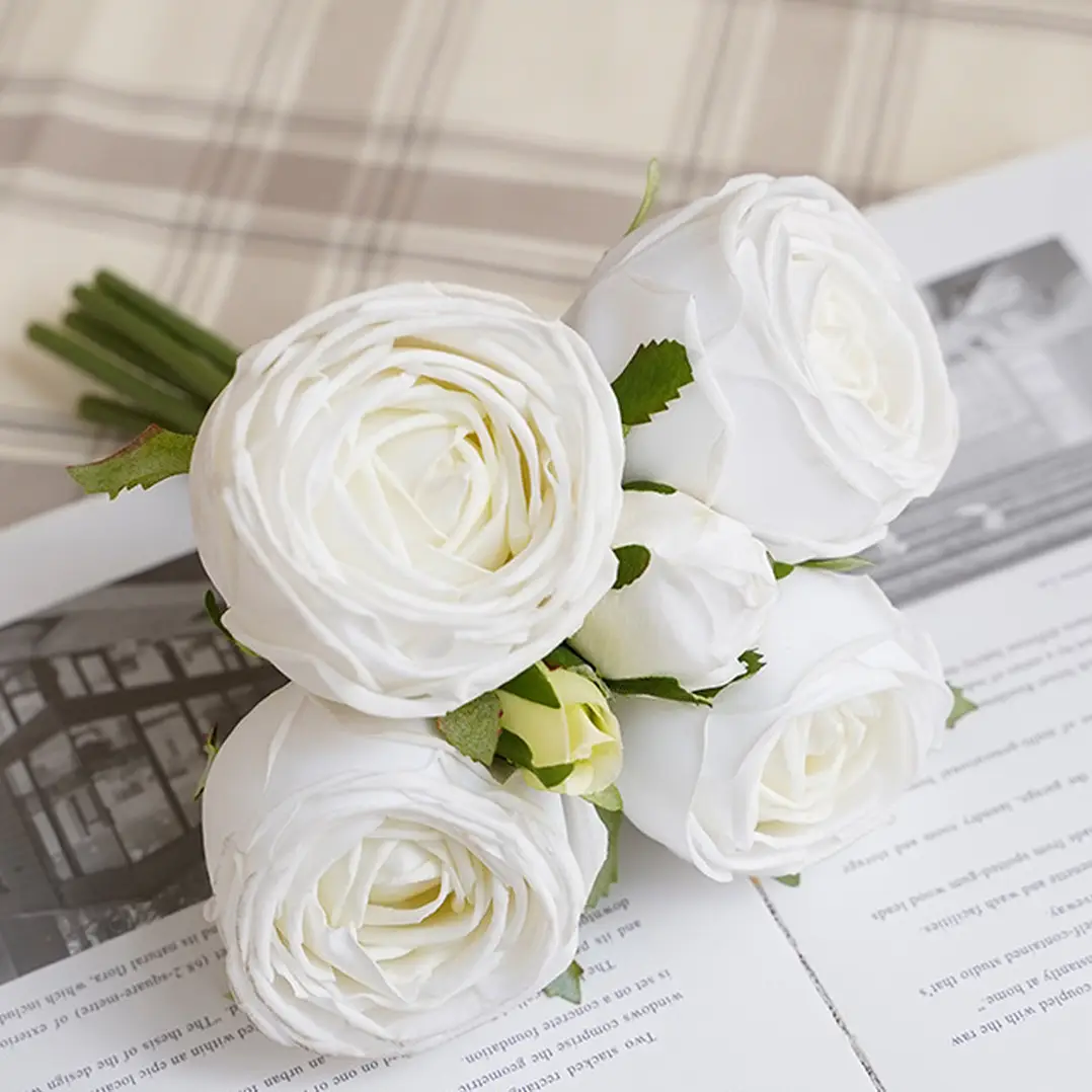 6-stem Bundle-Real Touch Rose Bouquet WHITE