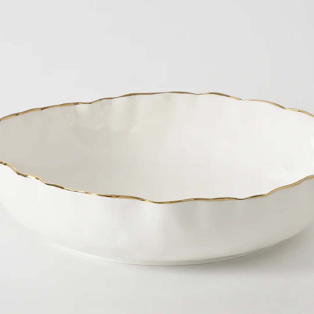 POR White/silver Scalloped Large Bowl