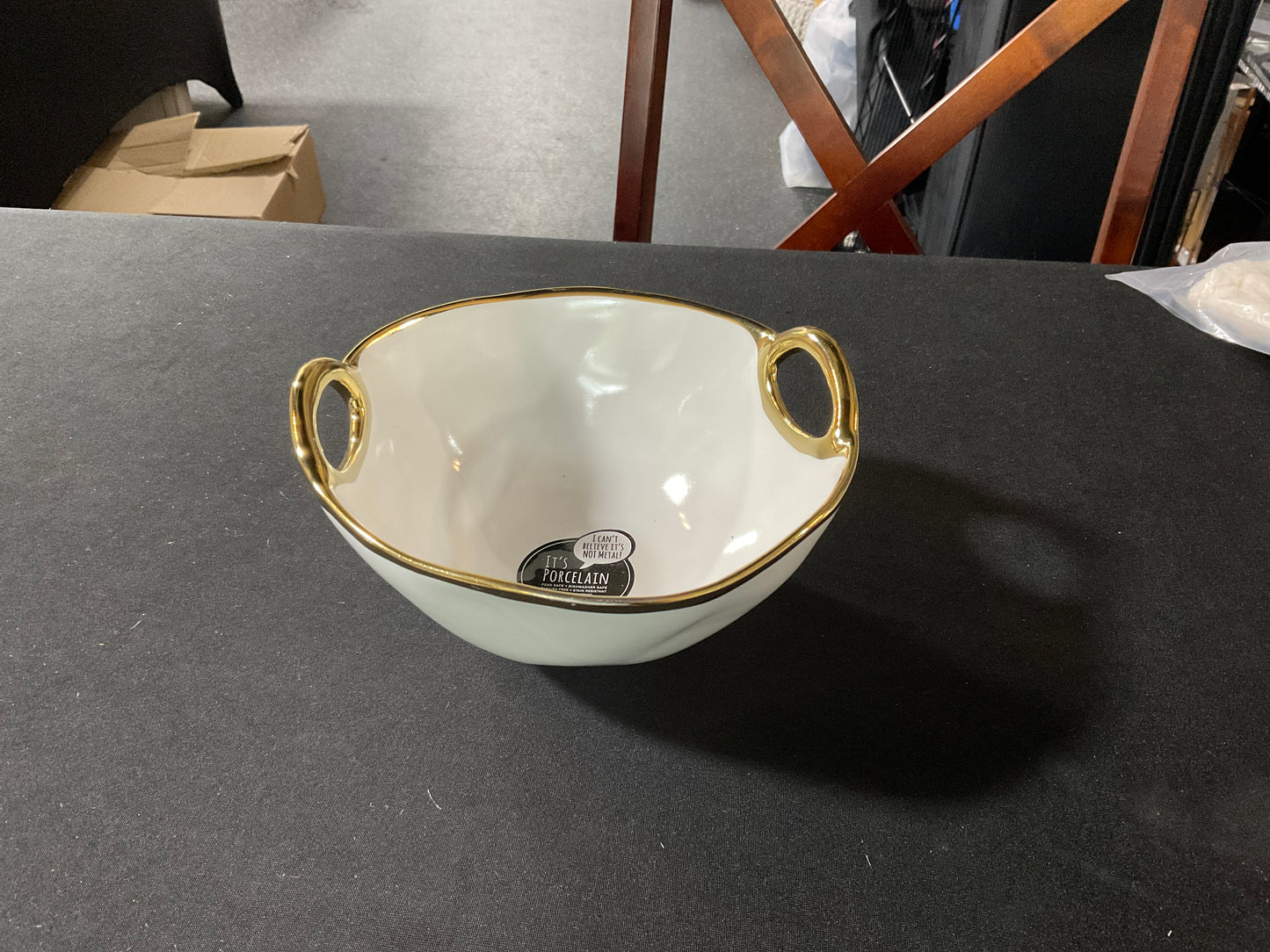 White and Gold Medium Bowl with Handles