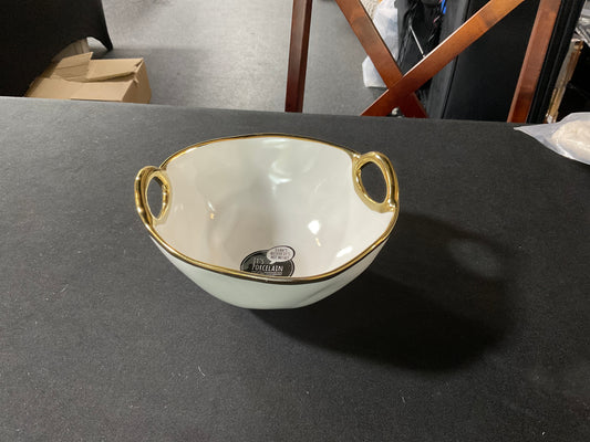 White and Gold Medium Bowl with Handles