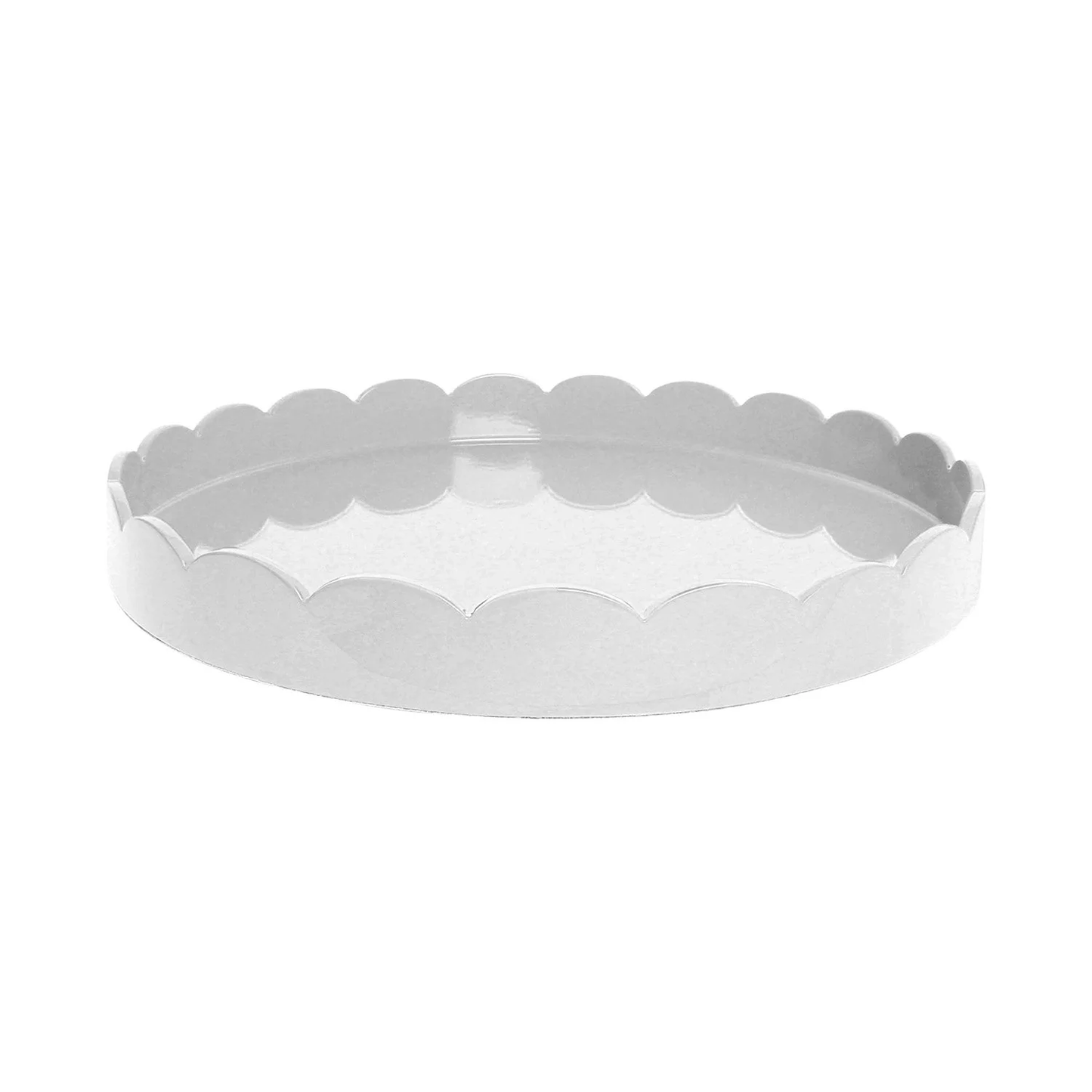 20X20 Large Round White Lacquer Scalloped Tray