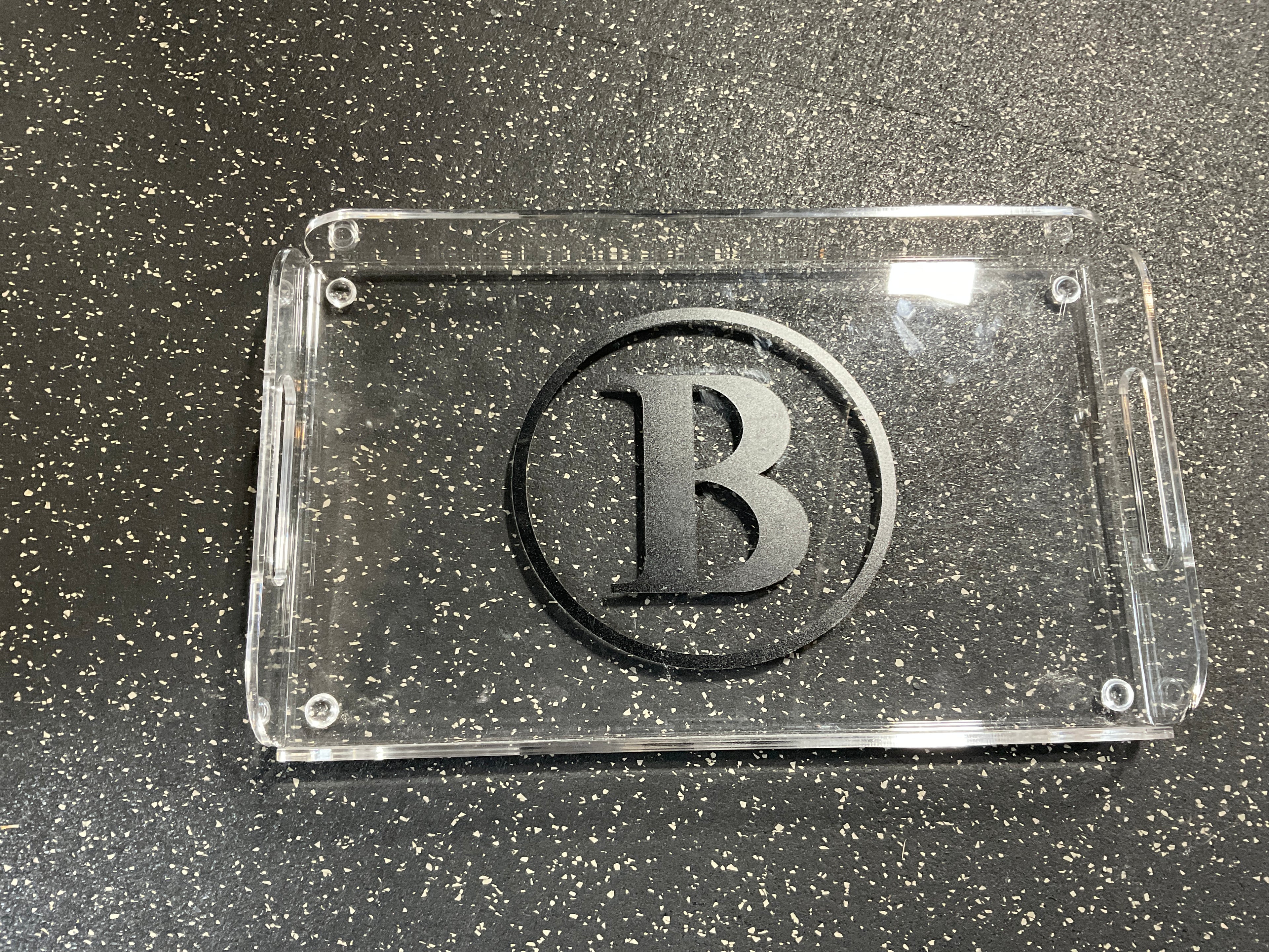Acrylic Tray with Cut Out Handles 16 X 9.5 with Design