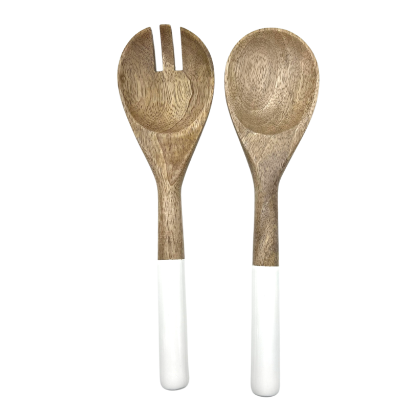Mango Wood Salad Servers-Hydrangea Blue/gold foil