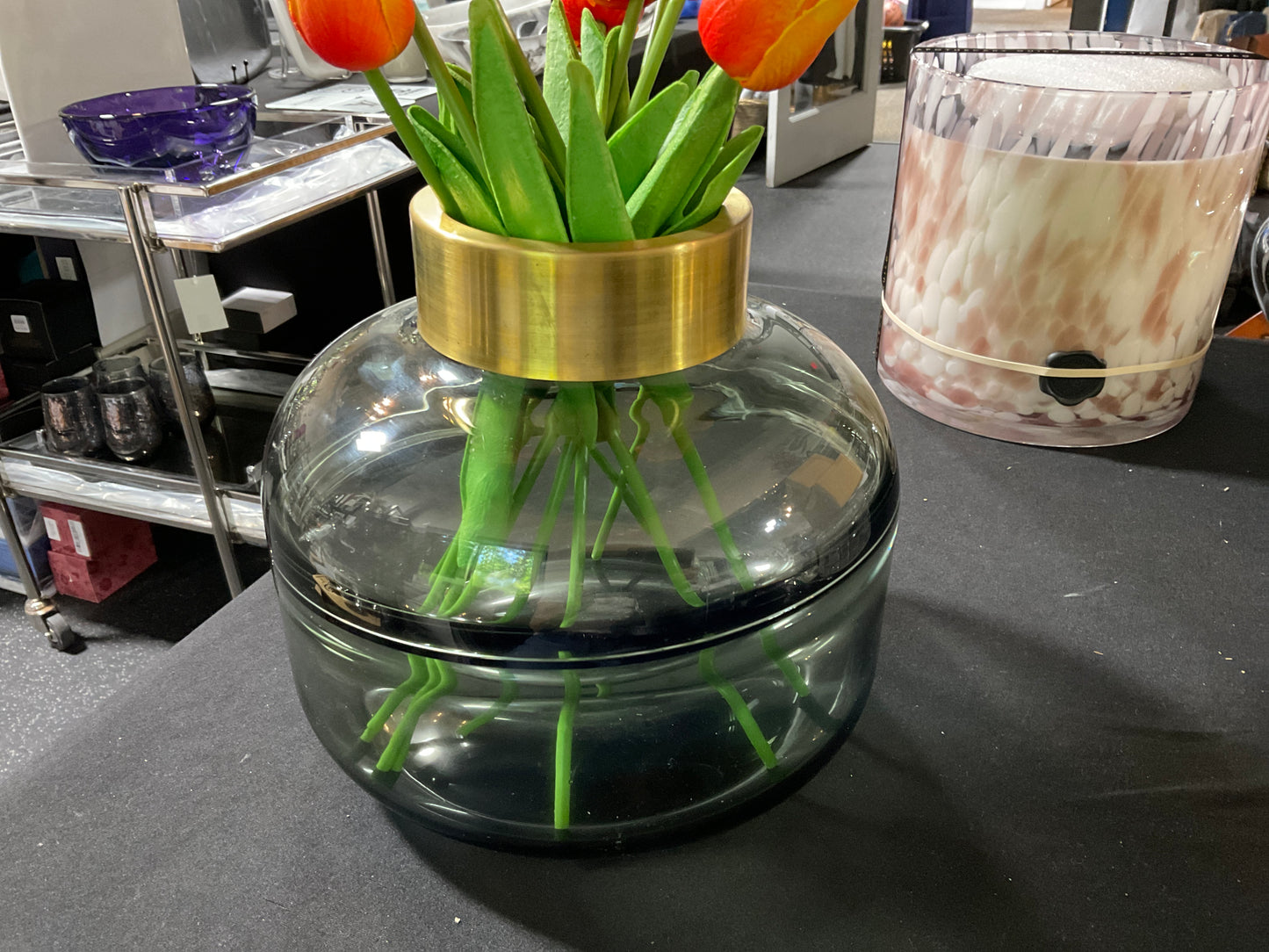 Smoked Glass Vase Gold Top
