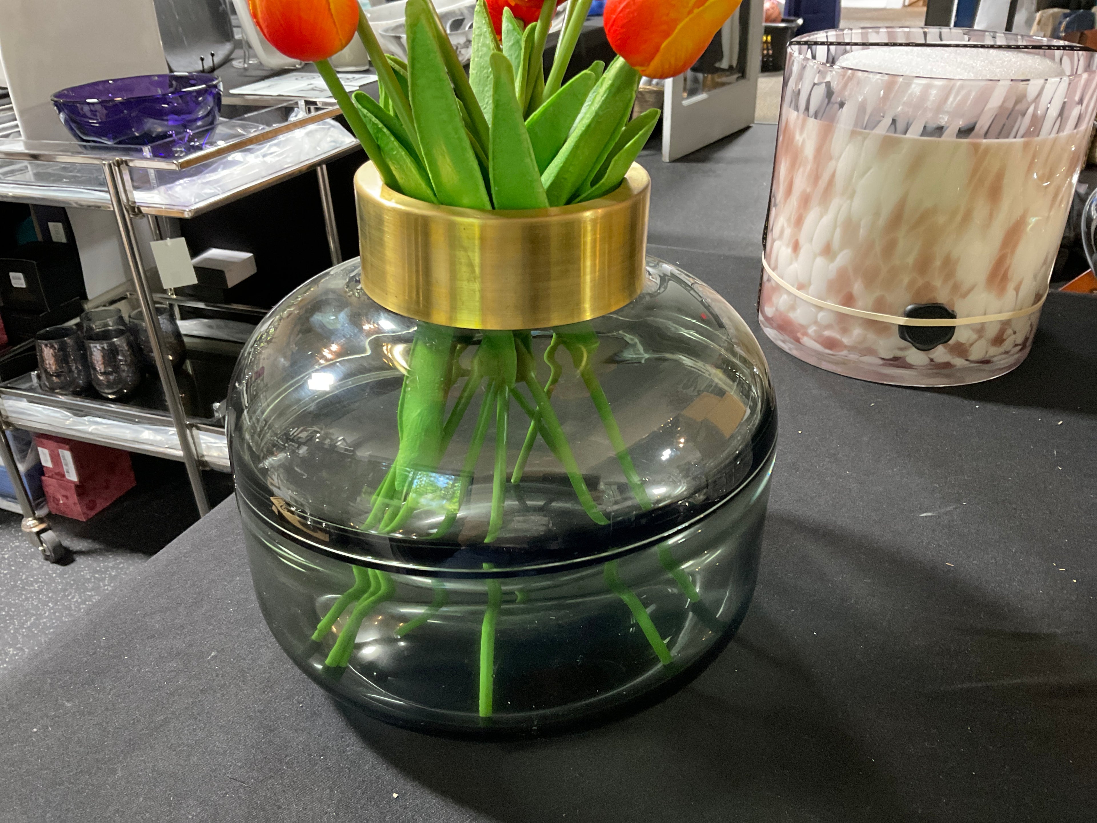 Smoked Glass Vase Gold Top
