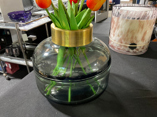Smoked Glass Vase Gold Top