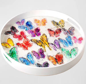 Hunt Slonem Spring Butterflies Large Round Tray