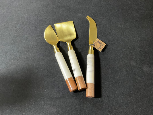 White Marble and Gold Cheese Set