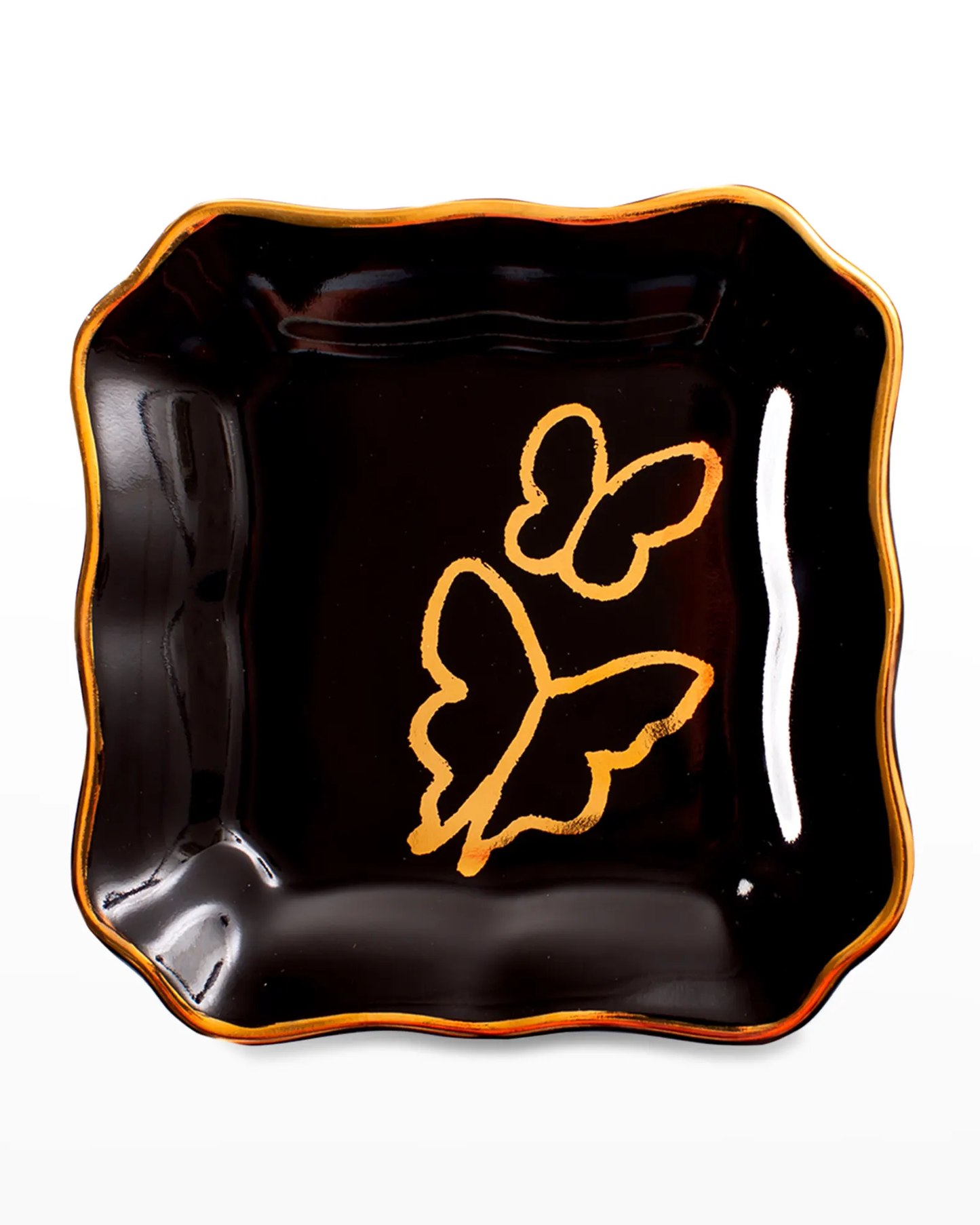 Black Butterfly Duo Portrait Plate w/ Golden Rim