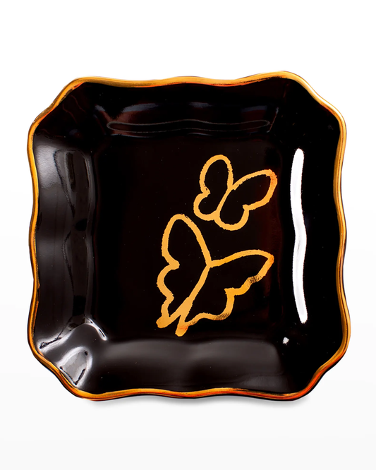 Black Butterfly Duo Portrait Plate w/ Golden Rim