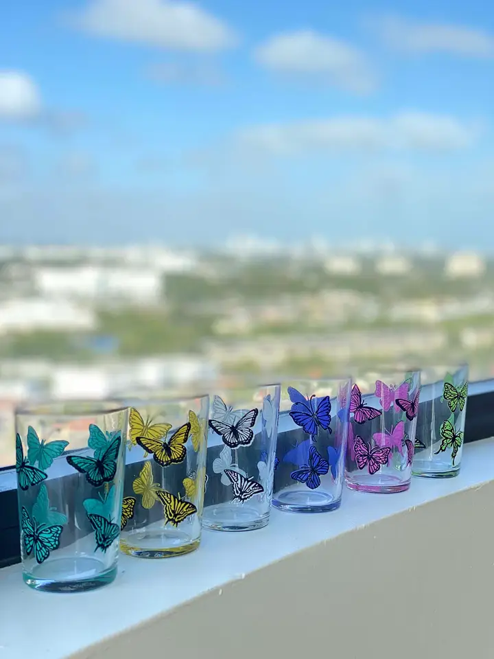 Set of Assorted Color Tea Glasses Butterfly
