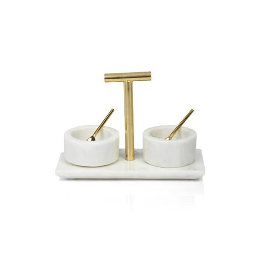 2 Bowl Marble Condiment Tray