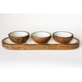 Wood + White Collection Acacia Wood 3 Dipping Bowls and Tray