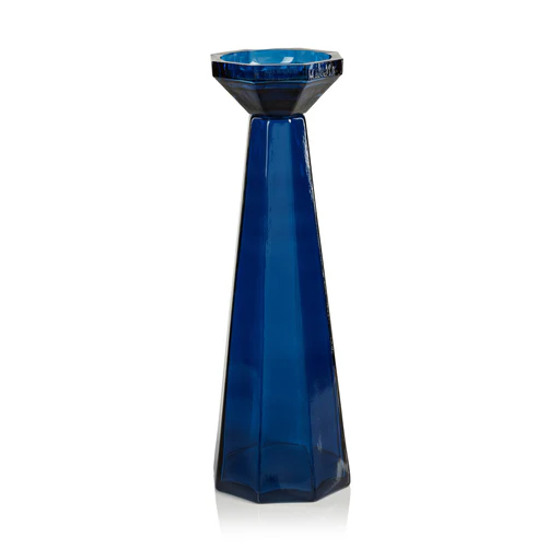 Blue Octagonal Glass Pillar Holder-Large