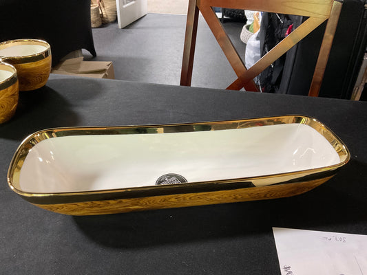 Wood/Gold/Porcelain Deep Rectangle Server