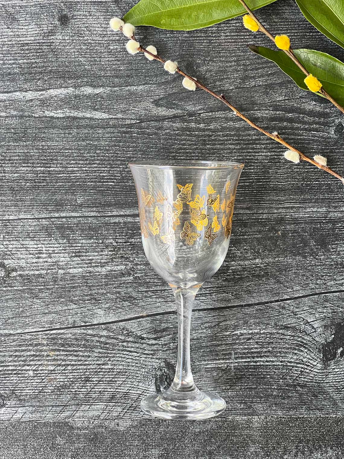 Gold Butterflies Wine Glasses Set of 6