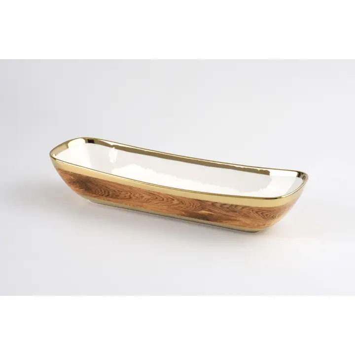 Wood/Gold/Porcelain Deep Rectangle Server