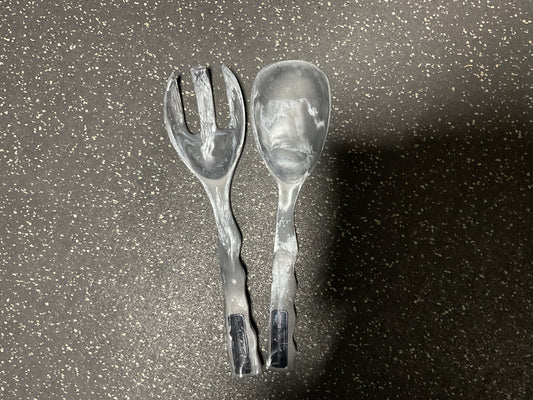 Black marble Ripple Salad Servers