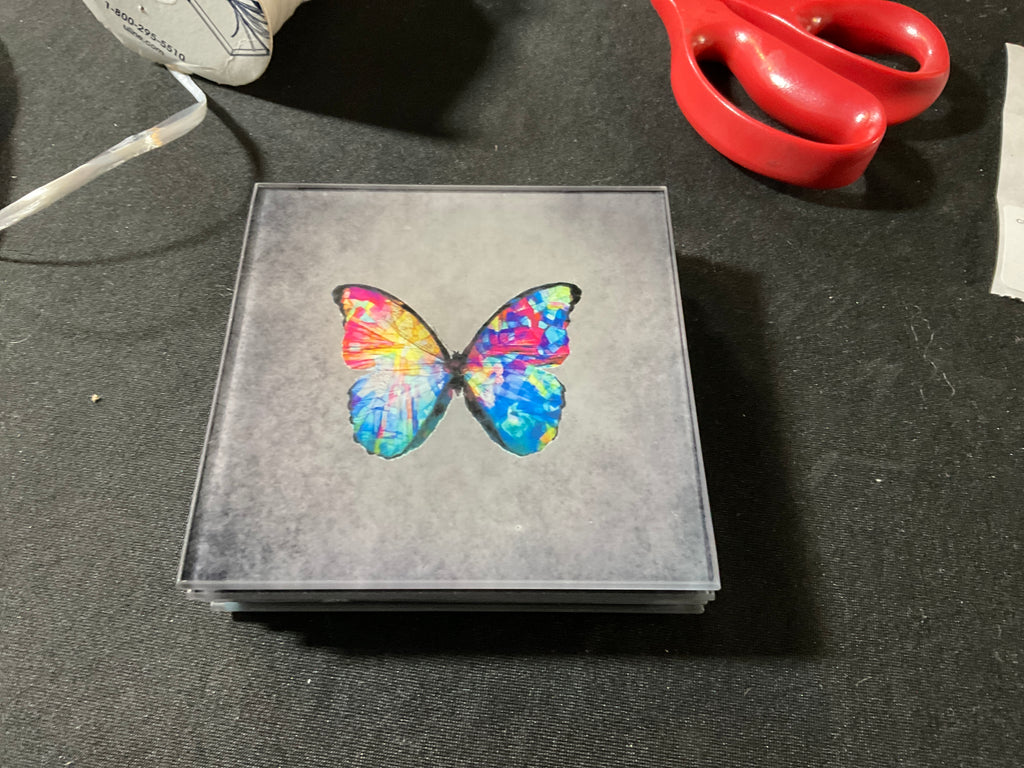 Glass Butterfly Coasters Square