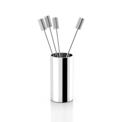 Striations Cocktail Picks in Holder, silver