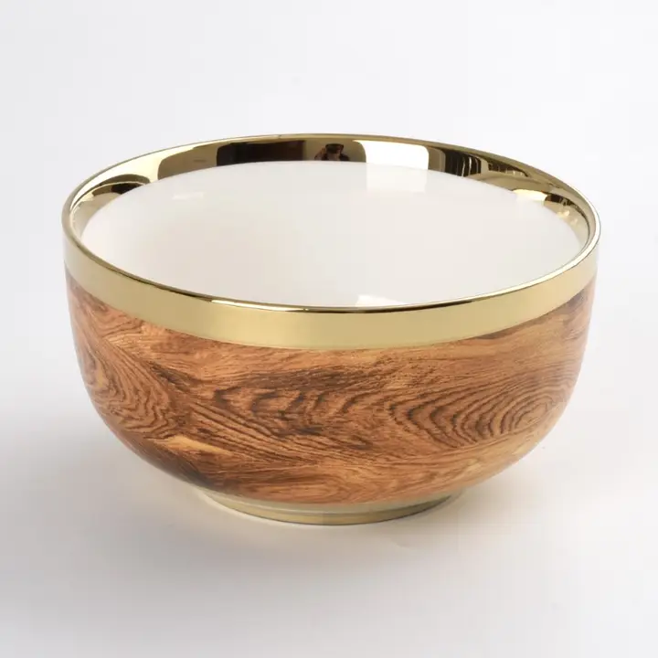 Wood/Gold/Porcelain Medium Bowl