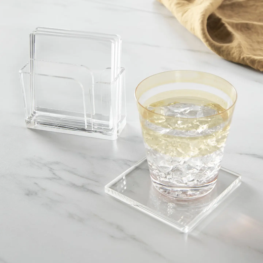 4" Square 4-Coaster w/ Holder