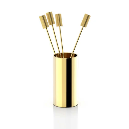 Striations Cocktail Picks in Holder, Gold