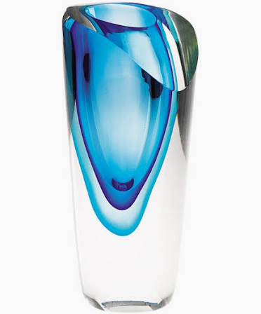 Azure Mouth Blown Murano 9.5” Vase