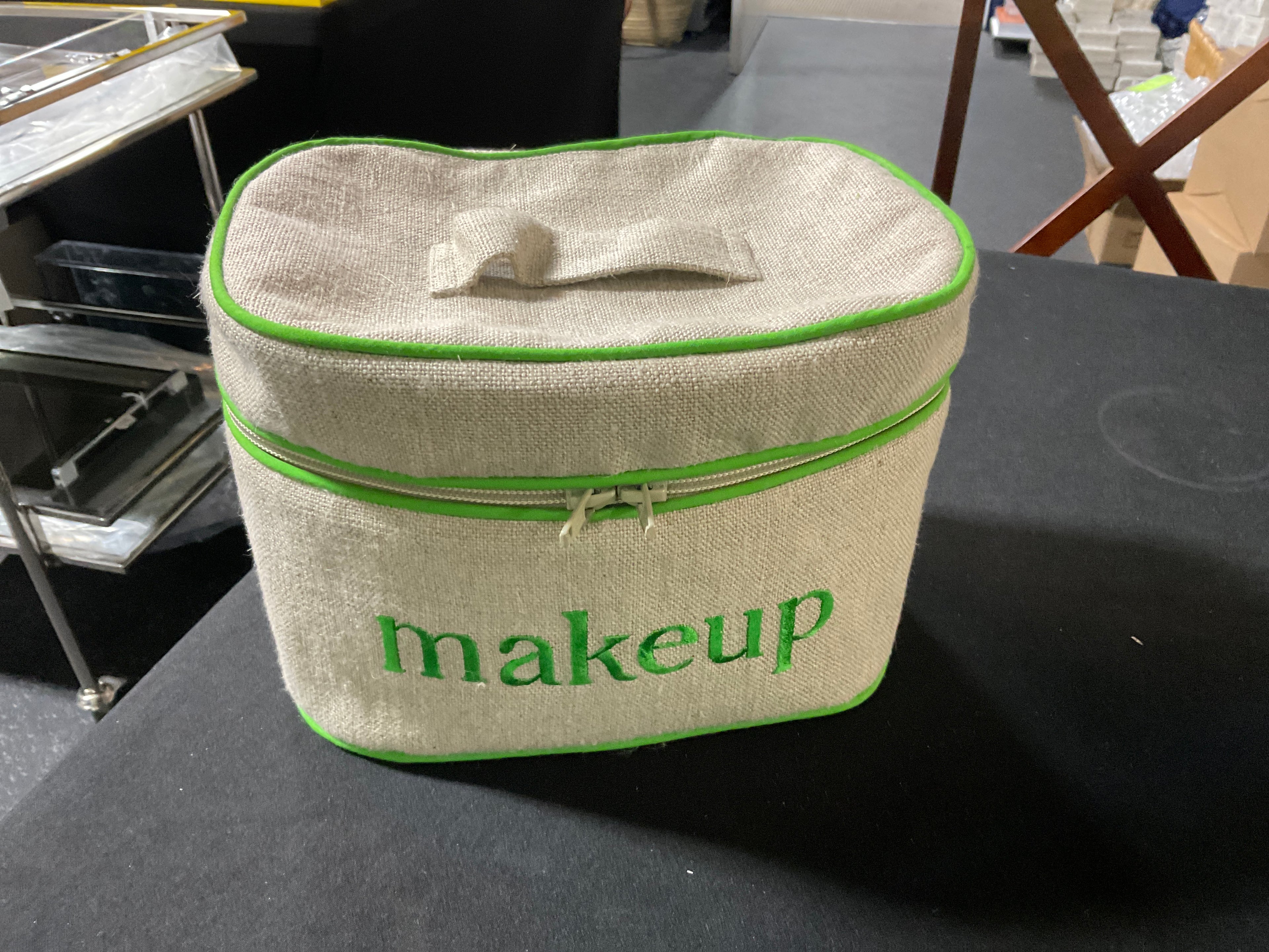 Burlap Oval Makeup Case
