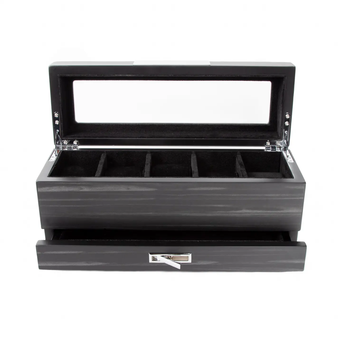 Matte Black 5-Slot Watch Box w/ Jewelry Tray