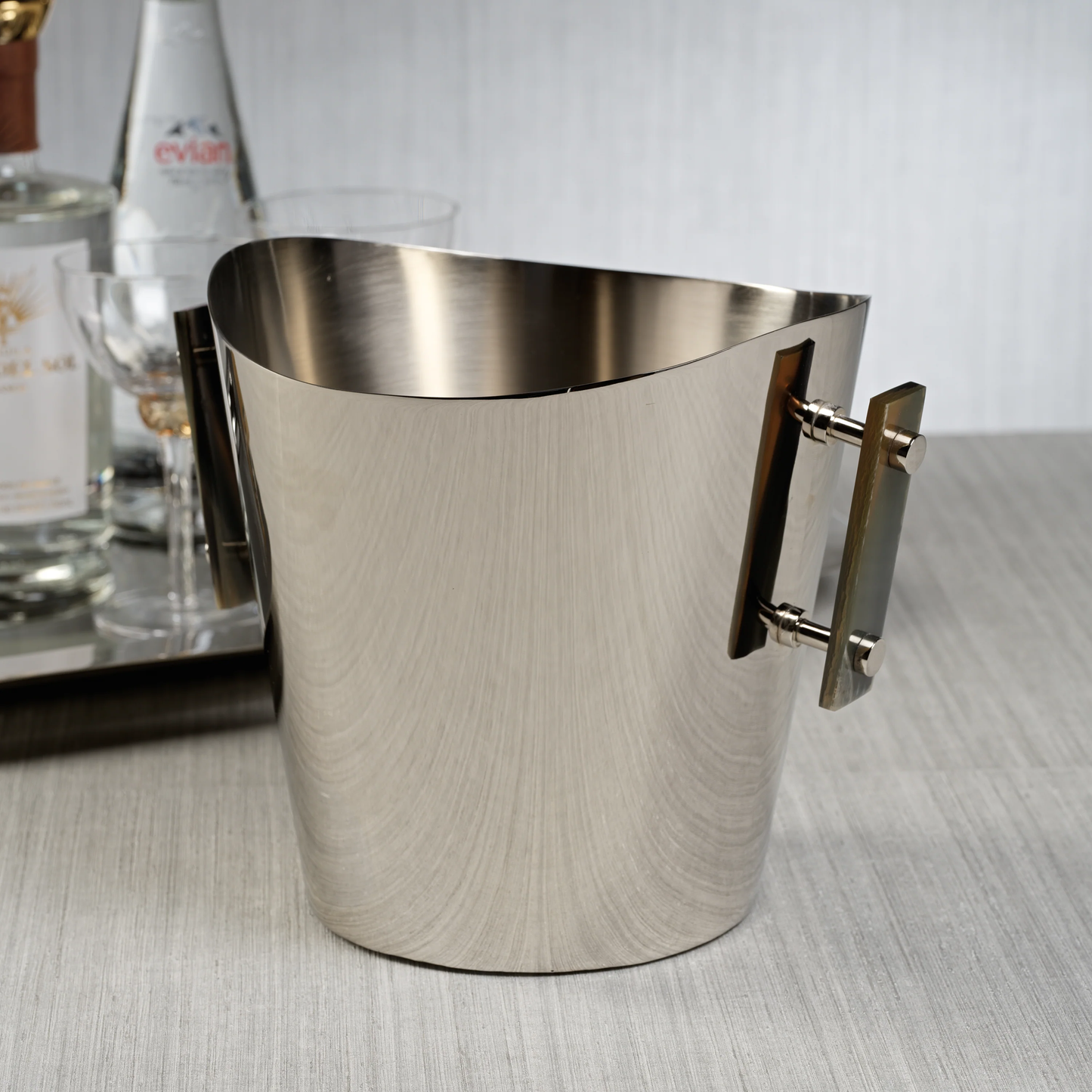 The Berkeley Wine Cooler / Ice Bucket with Horn Handles - Polished Nickel - Small